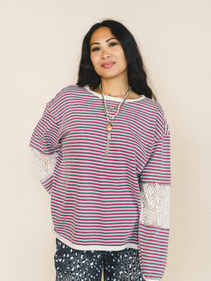 Clara Stiped Top - Red Teal L / Red Teal