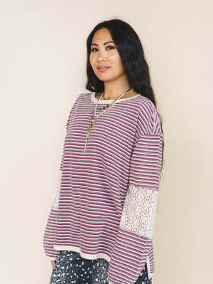 Clara Stiped Top - Red Teal L / Red Teal