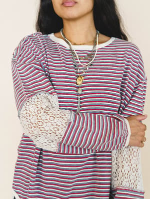 Clara Stiped Top - Red Teal L / Red Teal