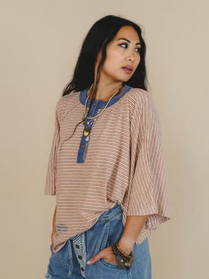 Florence Striped Poncho - Coral L / Coral