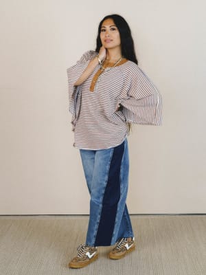 Florence Striped Poncho - Oatmeal L / Oatmeal