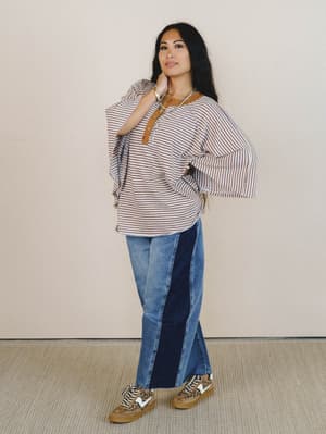 Florence Striped Poncho - Oatmeal L / Oatmeal