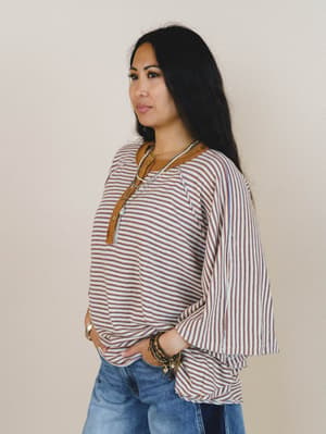 Florence Striped Poncho - Oatmeal L / Oatmeal