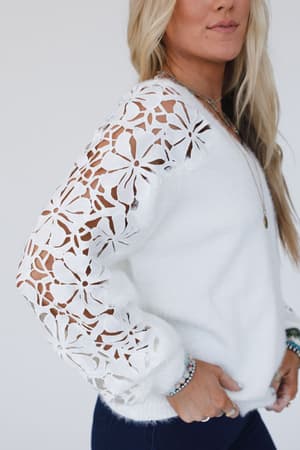 Eye Catcher Floral Lace Sweater: undefined