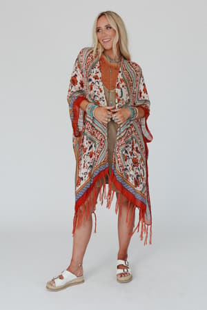 Riviera Border Print Kimono: undefined
