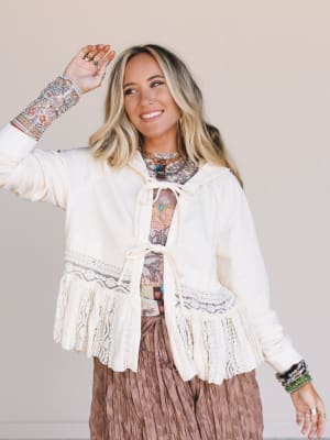 Charmed Heart Lace Hoodie Top: undefined