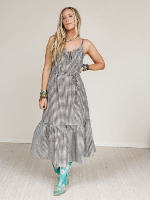 Sweet Tea Gingham Print Dress: undefined