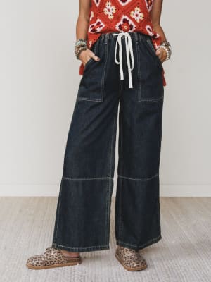 Boho Blues Wide Leg Denim Pants: undefined