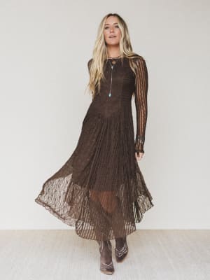 Lace Story Long Sleeve Midi Dress: undefined