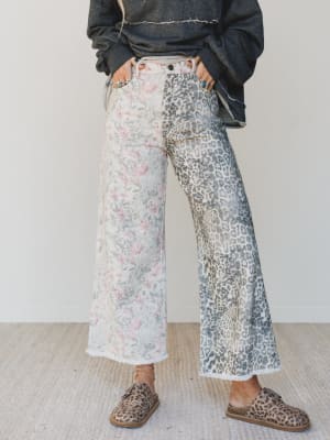 The Nest Ezra Mixed Print Wide Leg Jeans: undefined
