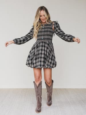 Sunset Rust Plaid Dress: undefined