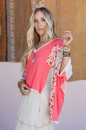 floral-coast-v-neck-top-peach/Orange