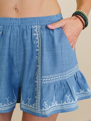 Doxi Embroidered Denim Shorts - Denim XL / Denim
