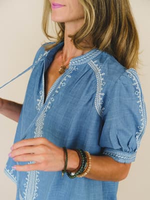 Doxi Embroidered Denim Blouse - Denim XL / Denim