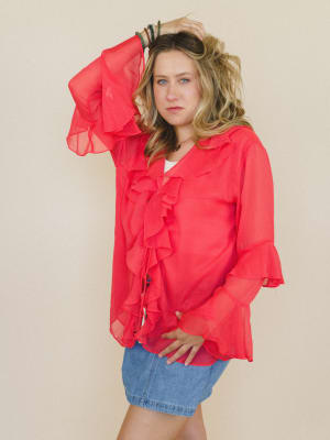 Ginger Rose Ruffle Blouse - Red Orange L / Red Orange