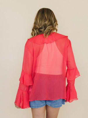 Ginger Rose Ruffle Blouse - Red Orange L / Red Orange