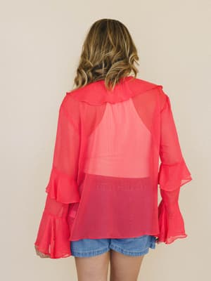 Ginger Rose Ruffle Blouse - Red Orange L / Red Orange