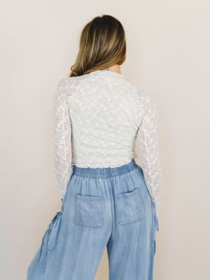Lace Crush Long Sleeve Top - Cream L / Cream