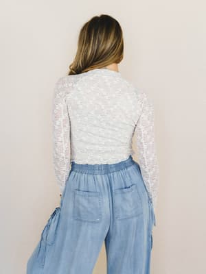 Lace Crush Long Sleeve Top - Cream L / Cream