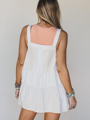 Petal Pockets Crochet Denim Dress - White L / White