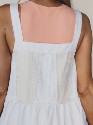 Petal Pockets Crochet Denim Dress - White L / White