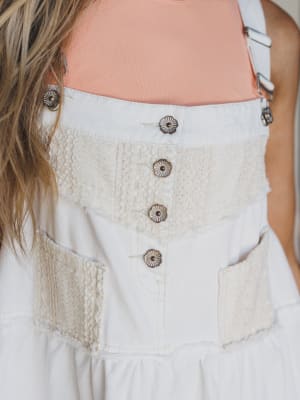 Petal Pockets Crochet Denim Dress - White L / White