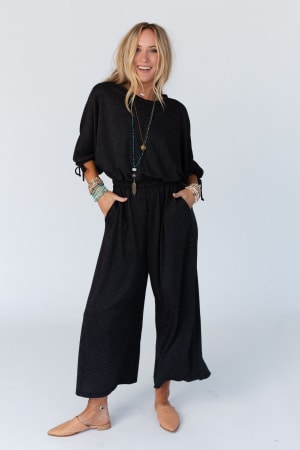 The Nest Carolina Comfy Wide Leg Jumpsuit in Charcoal from Three Bird Nest