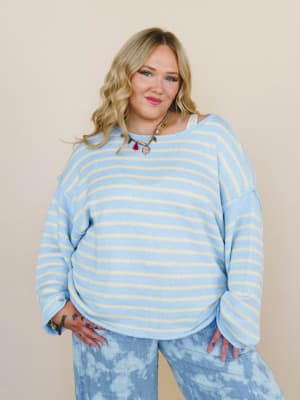 All My Stripes Oversized Sweater - Chambray Butter S / Chambray Butter