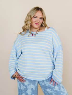 All My Stripes Oversized Sweater - Chambray Butter S / Chambray Butter