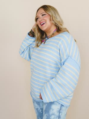 All My Stripes Oversized Sweater - Chambray Butter S / Chambray Butter