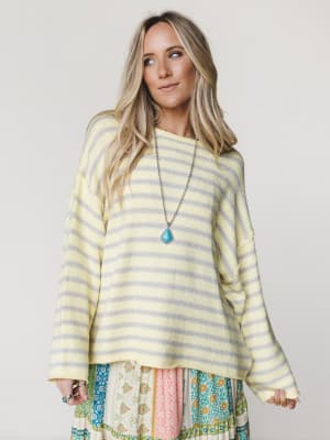 All My Stripes Oversized Sweater - Misted Yellow Icey Grey S / Misted Yellow Icey Grey