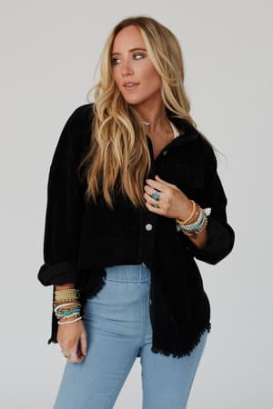 gardener-embroidered-button-down-top-black/Black