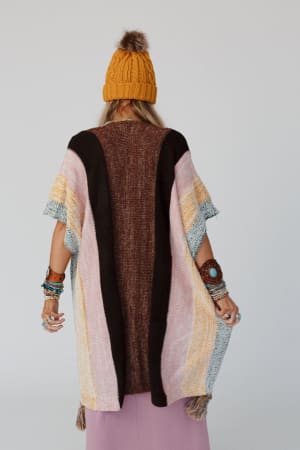 wandering-soul-striped-tassel-ruana-yellow/Yellow