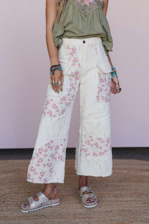 Seaside Bloom Crochet Detail Pants: undefined
