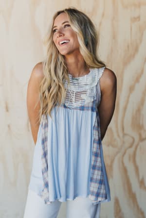 Plaid Meadow Mix Print Top: undefined
