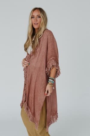 on-the-edge-fringe-kimono-rose-clay/Rose Clay
