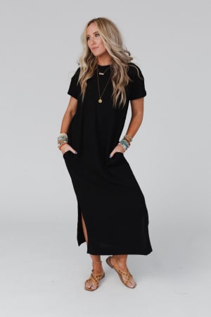 easy-days-maxi-slit-tee-dress-black/Black
