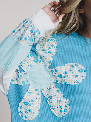 The Nest Pushing Daisies Pullover - Mint Aqua S / Mint Aqua