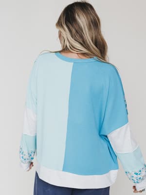 The Nest Pushing Daisies Pullover - Mint Aqua S / Mint Aqua