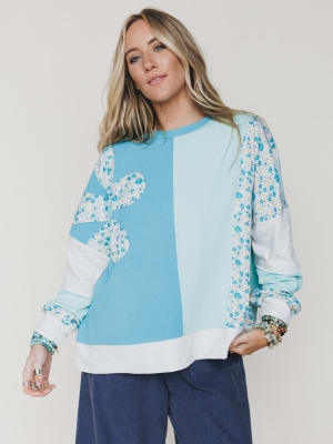 The Nest Pushing Daisies Pullover - Mint Aqua S / Mint Aqua