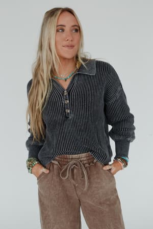 boheme-button-up-sweater-black/Black