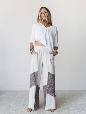 Printed Spirit Wide Leg Pants - Natural S / Natural