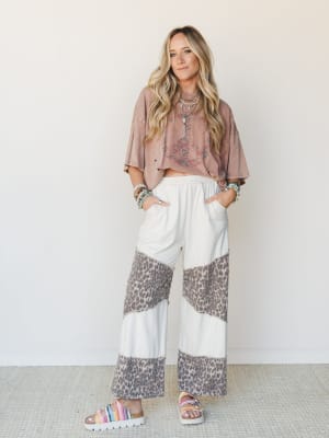 Milana Leopard Print Wide Leg Pants - Natural L / Natural