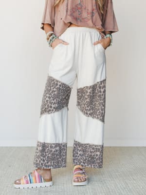 Milana Leopard Print Wide Leg Pants - Natural L / Natural