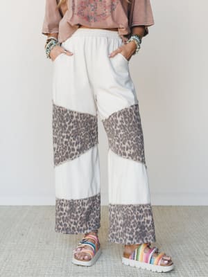 Milana Leopard Print Wide Leg Pants - Natural L / Natural