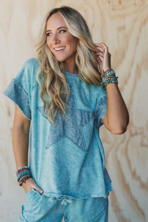 Skybound Soul Denim Patched Top: undefined