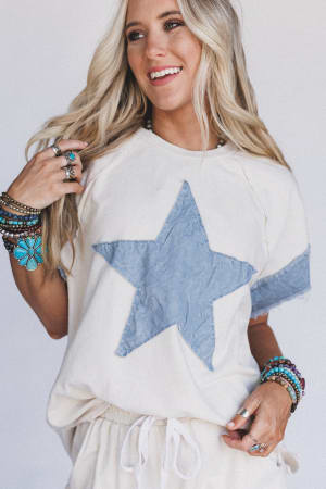 Skybound Soul Denim Patched Top: undefined