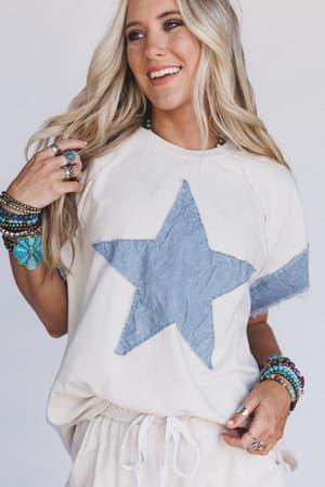 Skybound Soul Denim Patched Top: undefined