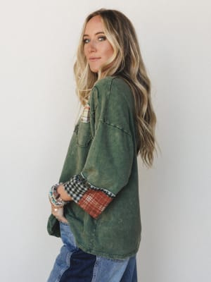 Wild Iris Patchwork Top - Olive L / Olive