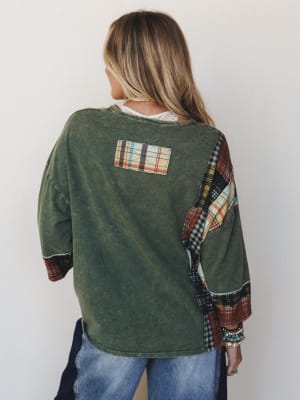 Wild Iris Patchwork Top - Olive L / Olive
